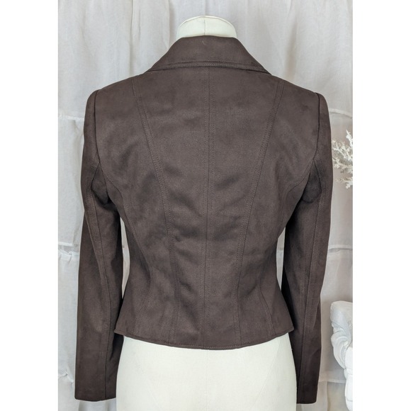 WHBM Brown Faux Suede Long Sleeve Zip Front Moto Jacket Size 2 - Picture 4 of 9
